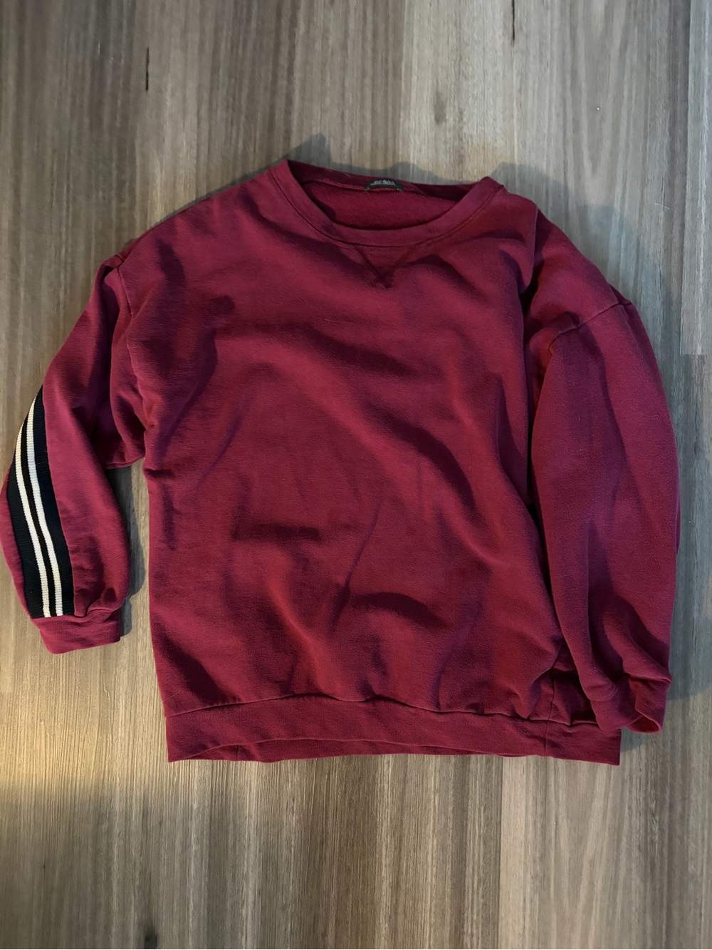 Burgundy Crewneck Sweatshirt with Stripe Sleeve - Picture 1 of 2